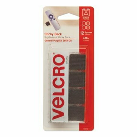 VELCRO BRAND Velcro, STICKY-BACK FASTENERS, REMOVABLE ADHESIVE, 0.88in X 0.88in, BLACK, 12PK 90072